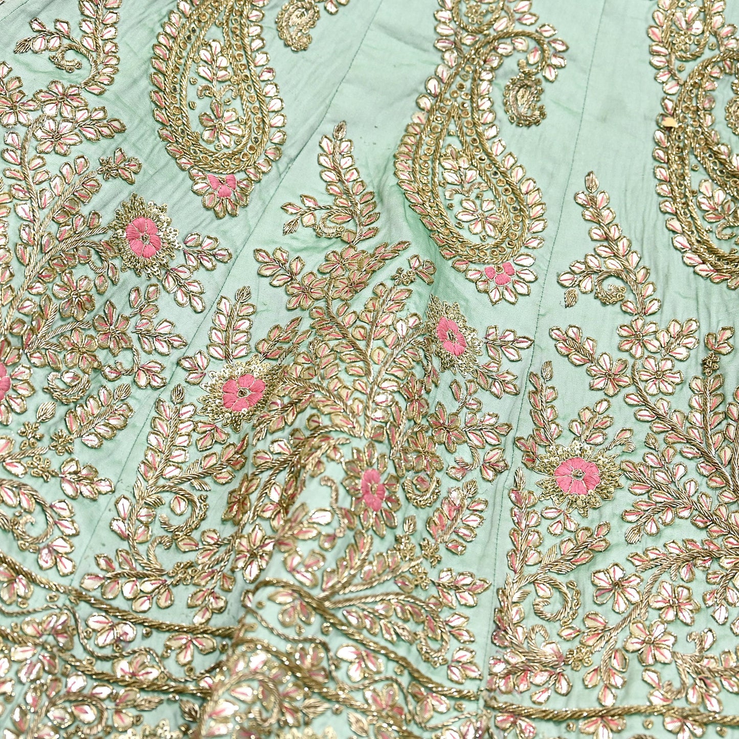 Indian Heavy Pista Green Hand Embroidered Semi Stitched Lehenga/Skirt Bridal Wear Zardozi/ Dabka Bollywood skirt party wear