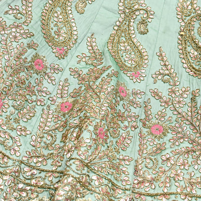 Indian Heavy Pista Green Hand Embroidered Semi Stitched Lehenga/Skirt Bridal Wear Zardozi/ Dabka Bollywood skirt party wear