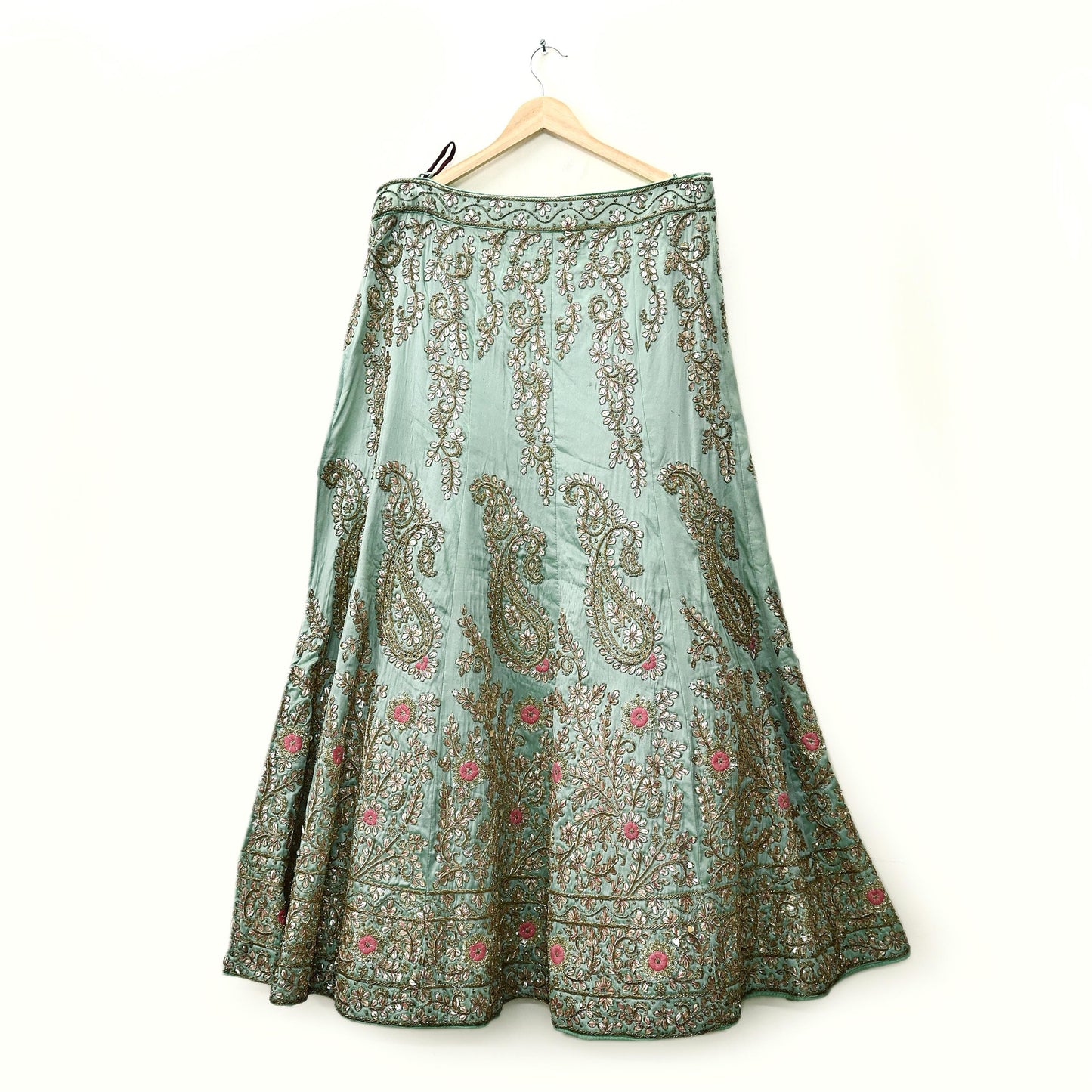 Indian Heavy Pista Green Hand Embroidered Semi Stitched Lehenga/Skirt Bridal Wear Zardozi/ Dabka Bollywood skirt party wear