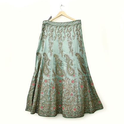 Indian Heavy Pista Green Hand Embroidered Semi Stitched Lehenga/Skirt Bridal Wear Zardozi/ Dabka Bollywood skirt party wear