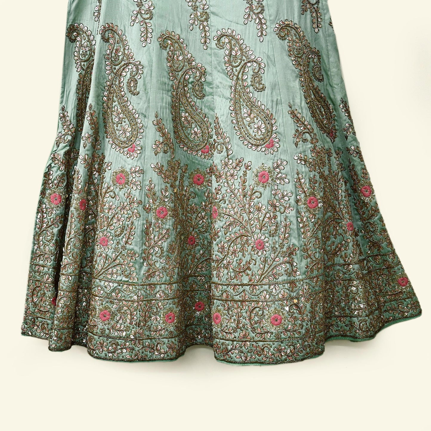 Indian Heavy Pista Green Hand Embroidered Semi Stitched Lehenga/Skirt Bridal Wear Zardozi/ Dabka Bollywood skirt party wear