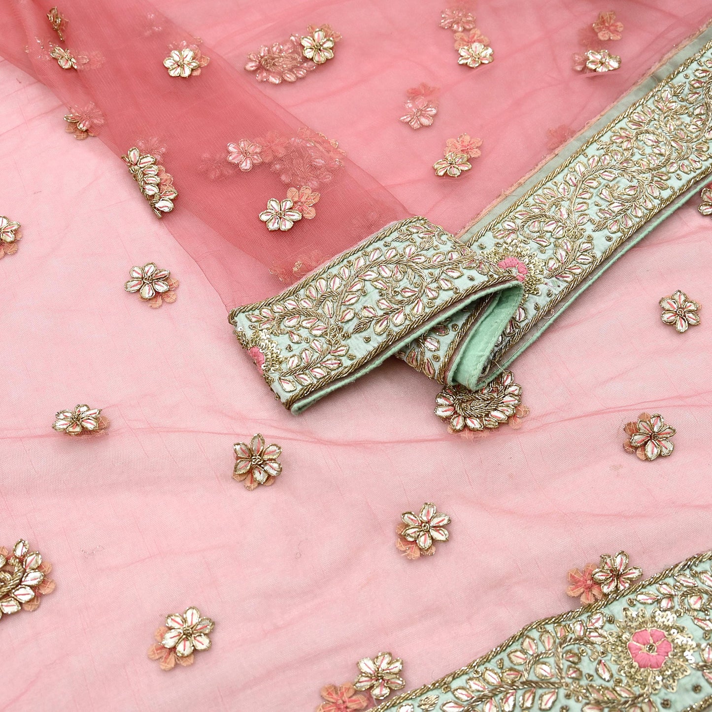 Indian Vintage Heavy Pink Dupatta Net Mesh Long Stole Hand Embroidered Scarves Golden Zardozi Dabka Zari Stole Bridal/ Wedding veil