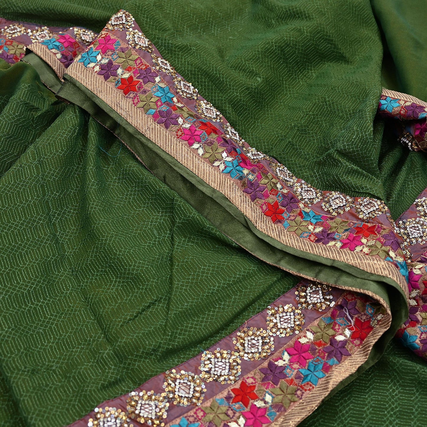 Indian Vintage Heavy Sari Green Pure Georgette Silk Hand Embroidered Sarees Craft Fabric 5Yd Sewing Ethnic Bollywood saree Dress making