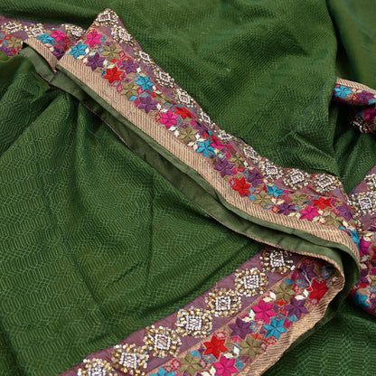 Indian Vintage Heavy Sari Green Pure Georgette Silk Hand Embroidered Sarees Craft Fabric 5Yd Sewing Ethnic Bollywood saree Dress making