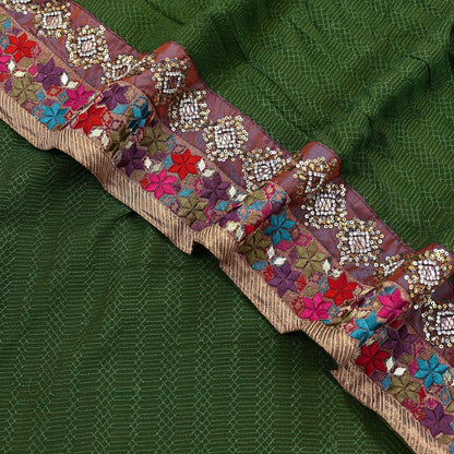 Indian Vintage Heavy Sari Green Pure Georgette Silk Hand Embroidered Sarees Craft Fabric 5Yd Sewing Ethnic Bollywood saree Dress making