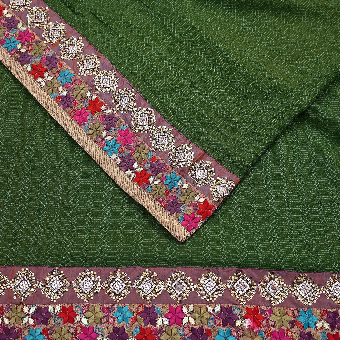 Indian Vintage Heavy Sari Green Pure Georgette Silk Hand Embroidered Sarees Craft Fabric 5Yd Sewing Ethnic Bollywood saree Dress making