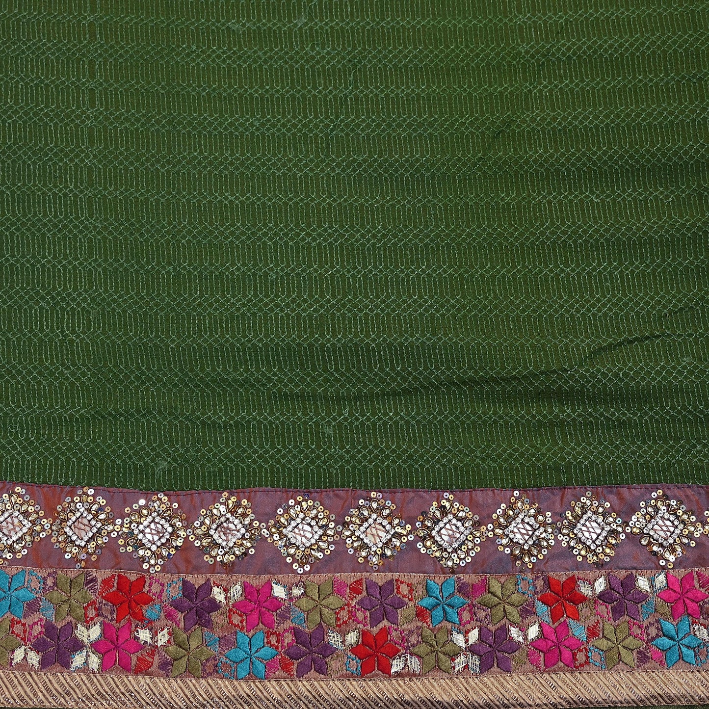 Indian Vintage Heavy Sari Green Pure Georgette Silk Hand Embroidered Sarees Craft Fabric 5Yd Sewing Ethnic Bollywood saree Dress making