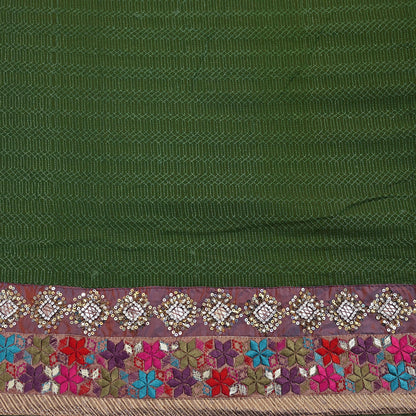 Indian Vintage Heavy Sari Green Pure Georgette Silk Hand Embroidered Sarees Craft Fabric 5Yd Sewing Ethnic Bollywood saree Dress making