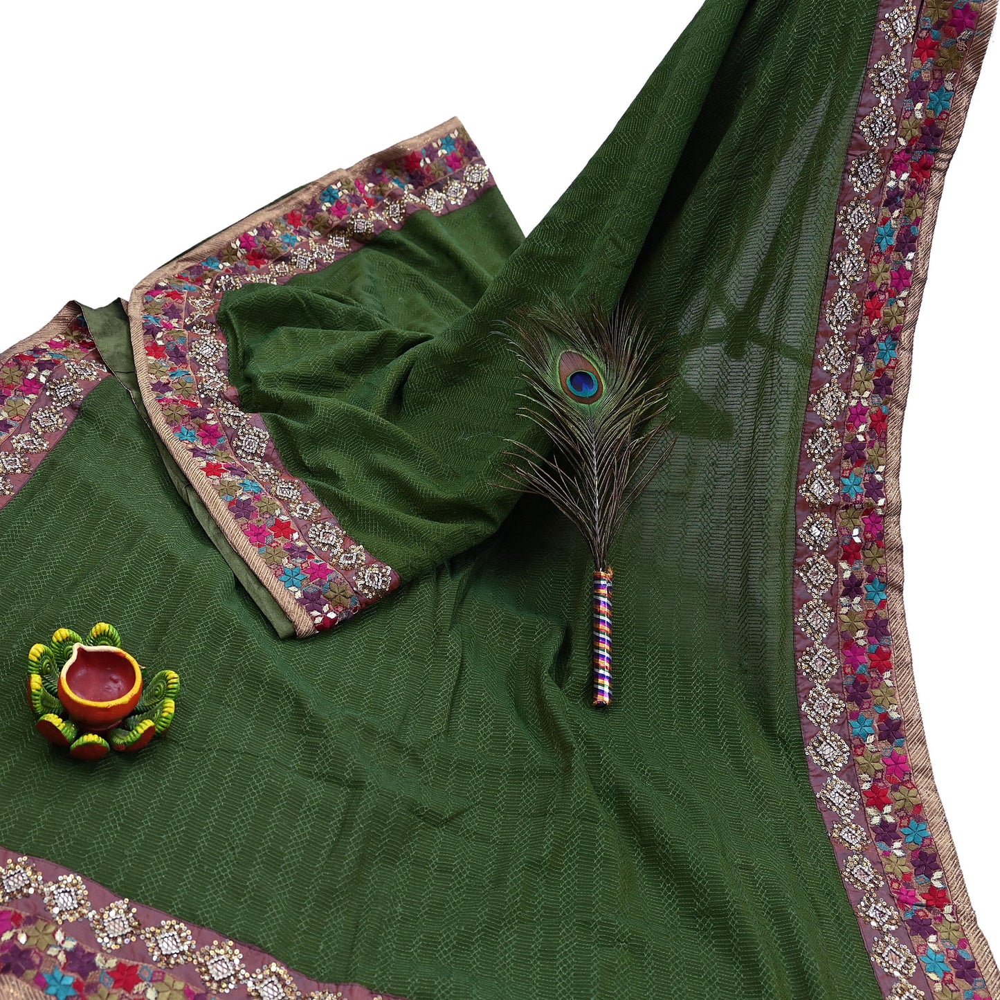 Indian Vintage Heavy Sari Green Pure Georgette Silk Hand Embroidered Sarees Craft Fabric 5Yd Sewing Ethnic Bollywood saree Dress making