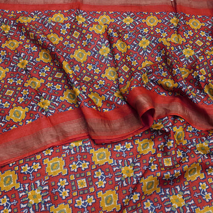 Indian Vintage Heavy Sari Red Pure Khadi Silk Handloom Saree Craft Fabric 5yd Ethnic Wear Dress making For Crafting Quilting Sewing