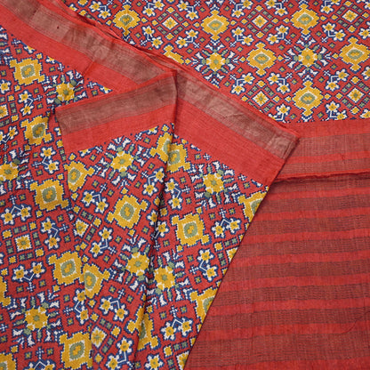 Indian Vintage Heavy Sari Red Pure Khadi Silk Handloom Saree Craft Fabric 5yd Ethnic Wear Dress making For Crafting Quilting Sewing