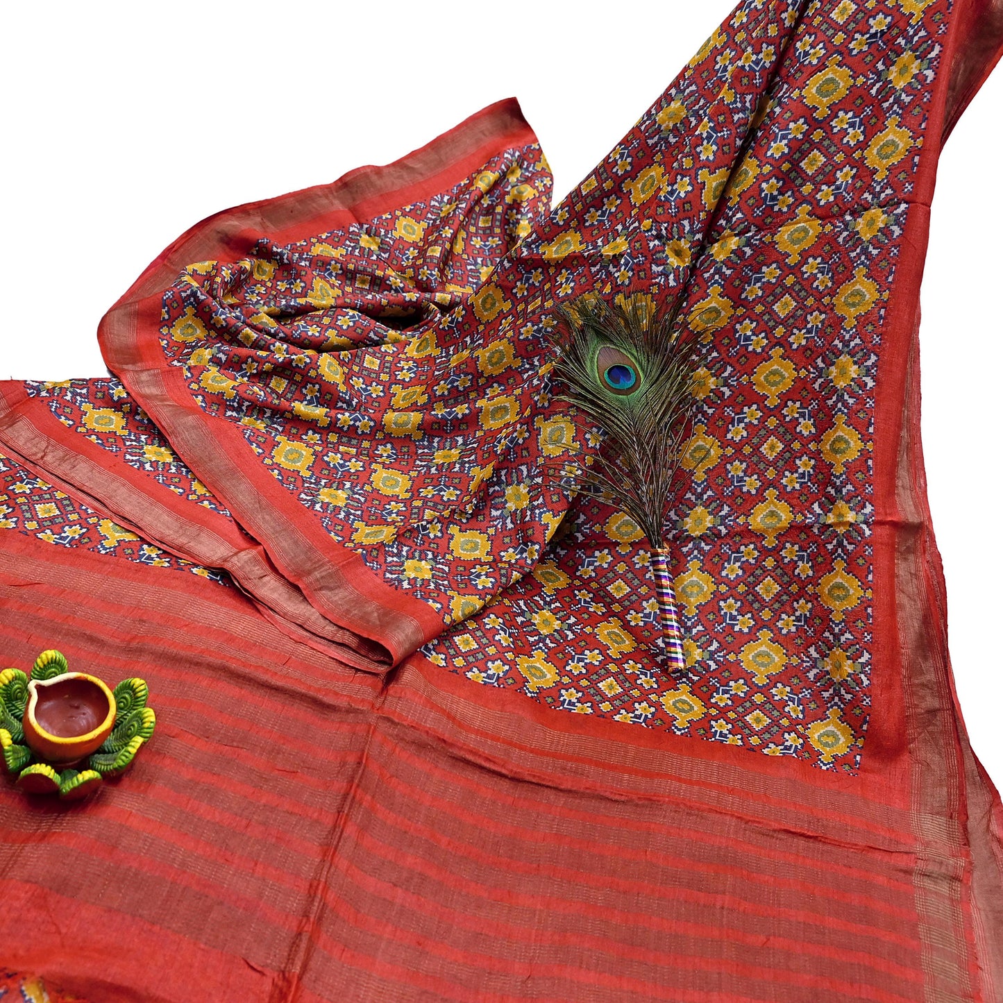 Indian Vintage Heavy Sari Red Pure Khadi Silk Handloom Saree Craft Fabric 5yd Ethnic Wear Dress making For Crafting Quilting Sewing