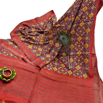 Indian Vintage Heavy Sari Red Pure Khadi Silk Handloom Saree Craft Fabric 5yd Ethnic Wear Dress making For Crafting Quilting Sewing