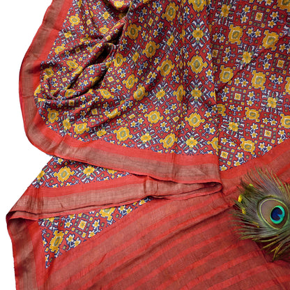 Indian Vintage Heavy Sari Red Pure Khadi Silk Handloom Saree Craft Fabric 5yd Ethnic Wear Dress making For Crafting Quilting Sewing