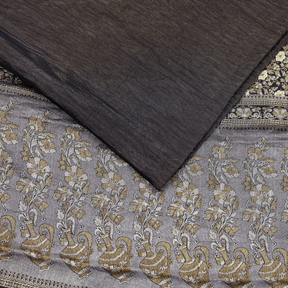 Indian Vintage Black Sarees Pure Silk Hand Woven Sari Craft Fabric 5Yd Sewing Ethnic Floral Dress Making For Crafting Quilting Upcycle