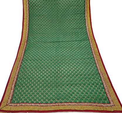 Indian Vintage Heavy Sarees Beige & Green Pure Cotton Hand Embrooidered Jamdani Sari 6yd Ethnic Floral Craft Fabric Dress making Upcycle