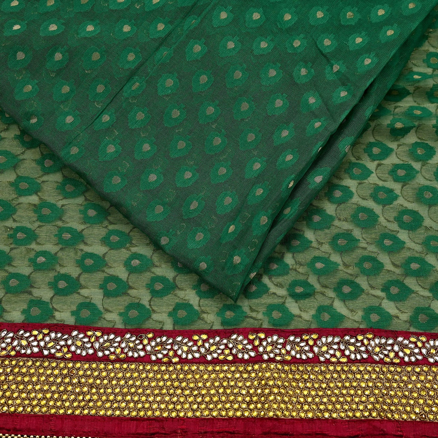 Indian Vintage Heavy Sarees Beige & Green Pure Cotton Hand Embrooidered Jamdani Sari 6yd Ethnic Floral Craft Fabric Dress making Upcycle