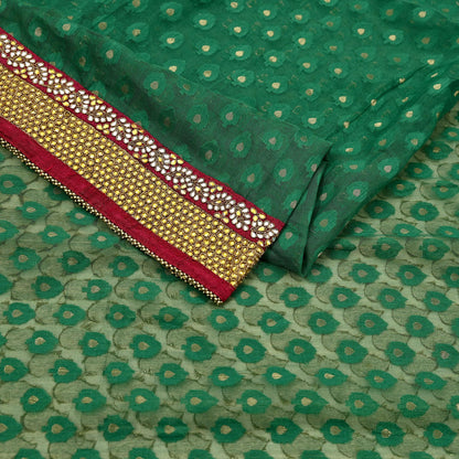 Indian Vintage Heavy Sarees Beige & Green Pure Cotton Hand Embrooidered Jamdani Sari 6yd Ethnic Floral Craft Fabric Dress making Upcycle