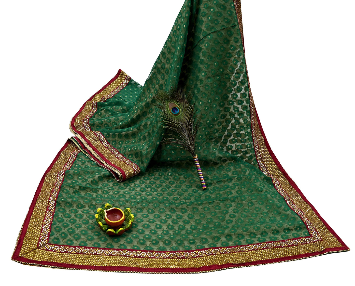 Indian Vintage Heavy Sarees Beige & Green Pure Cotton Hand Embrooidered Jamdani Sari 6yd Ethnic Floral Craft Fabric Dress making Upcycle