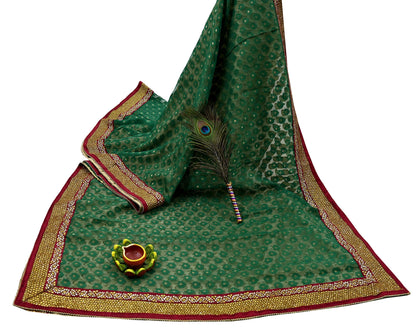 Indian Vintage Heavy Sarees Beige & Green Pure Cotton Hand Embrooidered Jamdani Sari 6yd Ethnic Floral Craft Fabric Dress making Upcycle