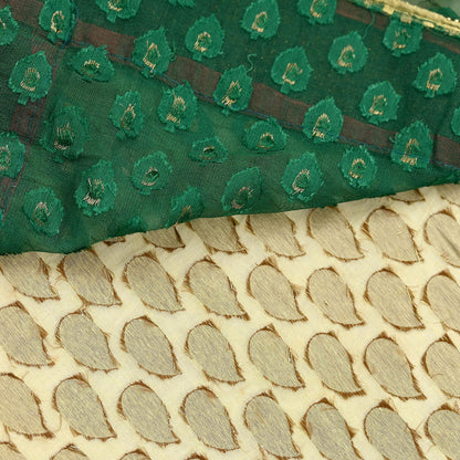 Indian Vintage Heavy Sarees Beige & Green Pure Cotton Hand Embrooidered Jamdani Sari 6yd Ethnic Floral Craft Fabric Dress making Upcycle