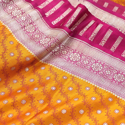 Indian Vintage Sari Heavy Wedding Pure Satin Silk Saffron & Pink saree Banarasi Brocade Saree Golden Zari 5Yard Fabric Ethnic Dressmaking