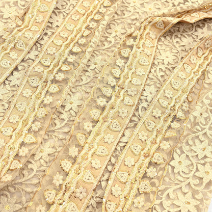 Indian Vintage Beige Dupatta Long Stole Net Mess Hand Embroidered Kantha Scarves Veil Hijab Sequins stole veil hijab