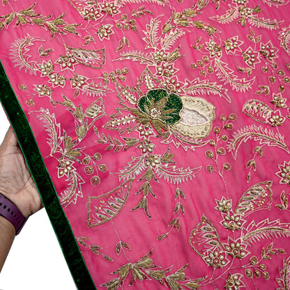 Indian Vintage Bridal Heavy Pink Dupatta American Georgette Long Stole Hand Embroidered Scarves Zari Zardozi Bollywood Wedding Veil Hijab