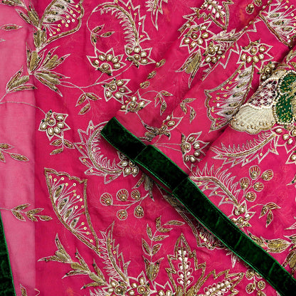 Indian Vintage Bridal Heavy Pink Dupatta American Georgette Long Stole Hand Embroidered Scarves Zari Zardozi Bollywood Wedding Veil Hijab