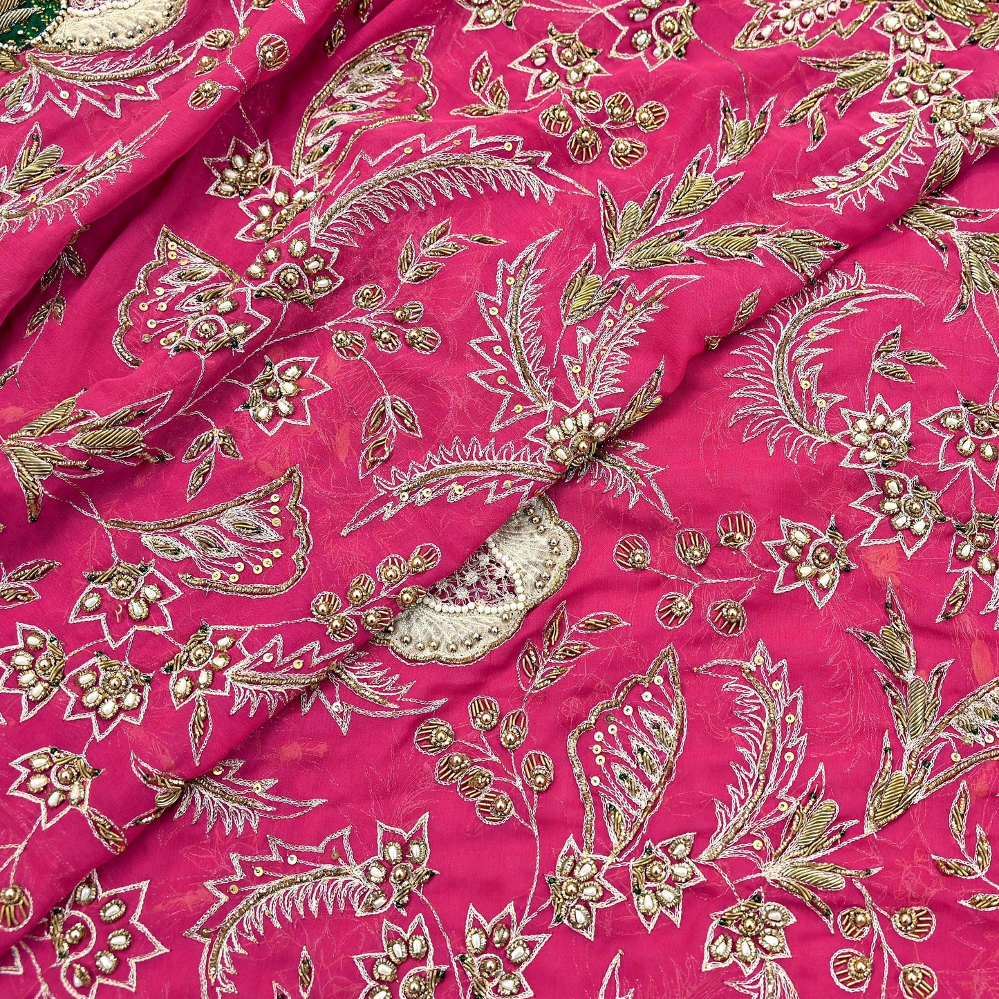 Indian Vintage Bridal Heavy Pink Dupatta American Georgette Long Stole Hand Embroidered Scarves Zari Zardozi Bollywood Wedding Veil Hijab