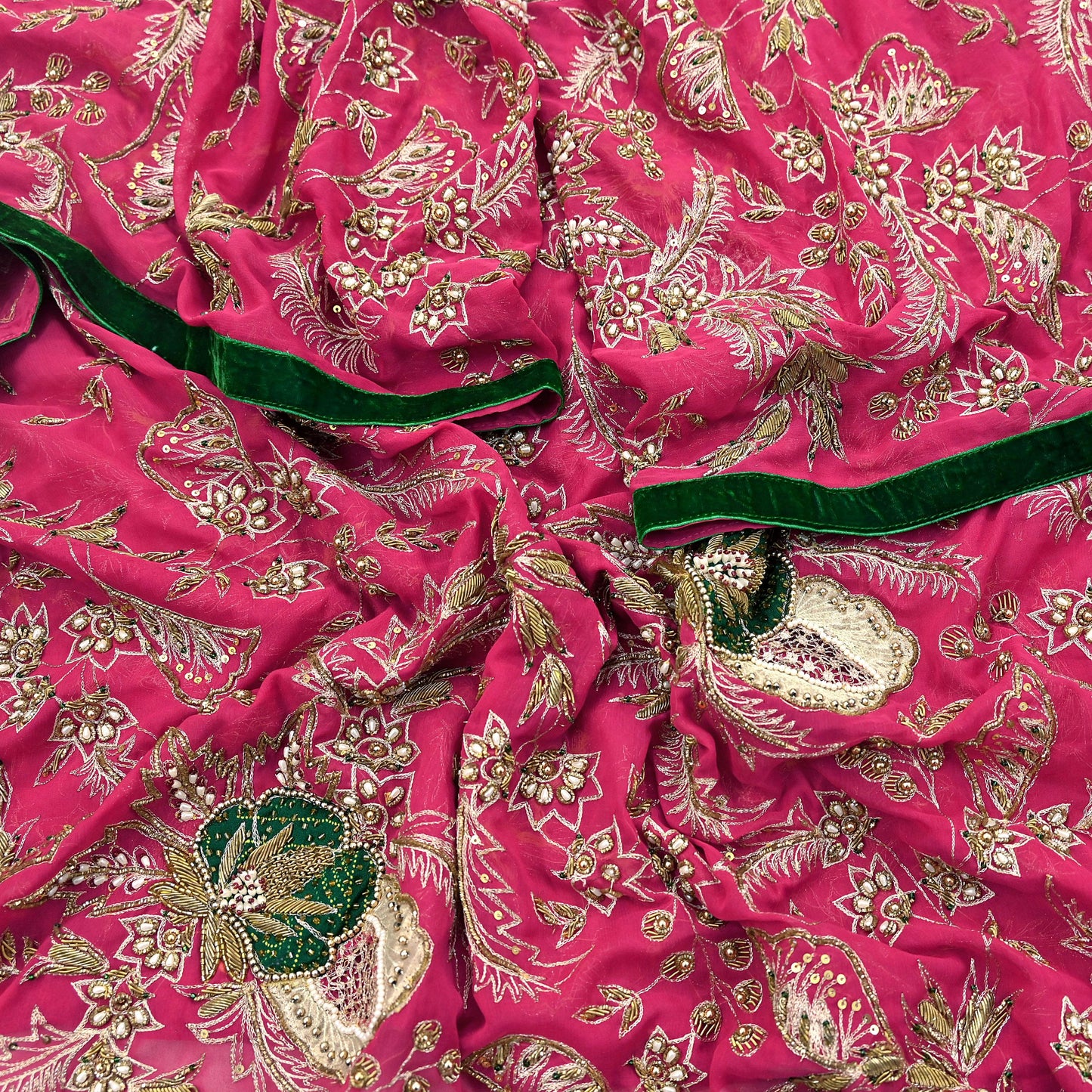 Indian Vintage Bridal Heavy Pink Dupatta American Georgette Long Stole Hand Embroidered Scarves Zari Zardozi Bollywood Wedding Veil Hijab