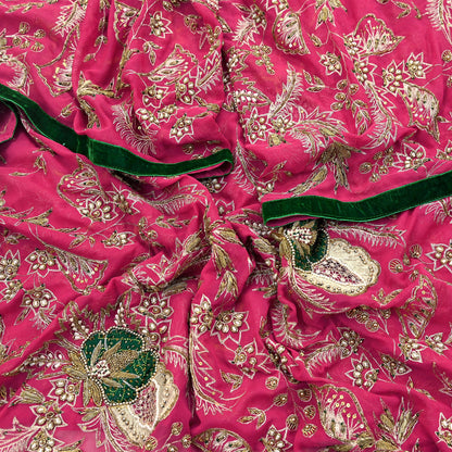 Indian Vintage Bridal Heavy Pink Dupatta American Georgette Long Stole Hand Embroidered Scarves Zari Zardozi Bollywood Wedding Veil Hijab