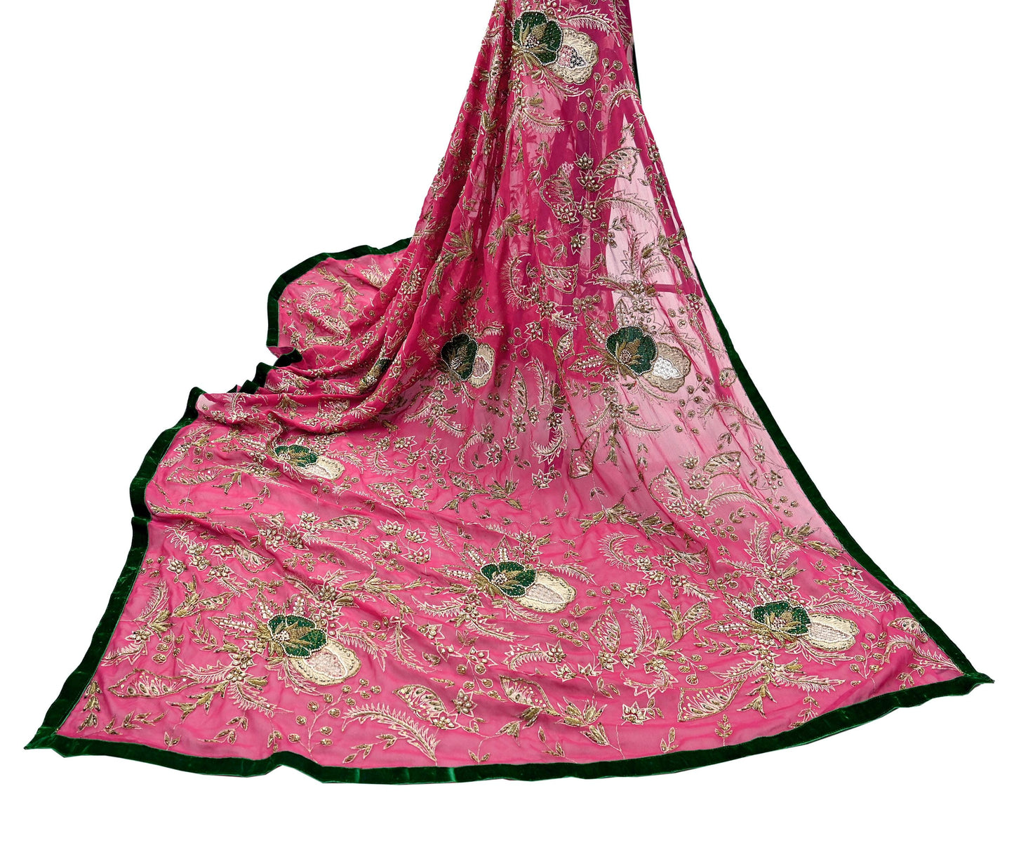 Indian Vintage Bridal Heavy Pink Dupatta American Georgette Long Stole Hand Embroidered Scarves Zari Zardozi Bollywood Wedding Veil Hijab