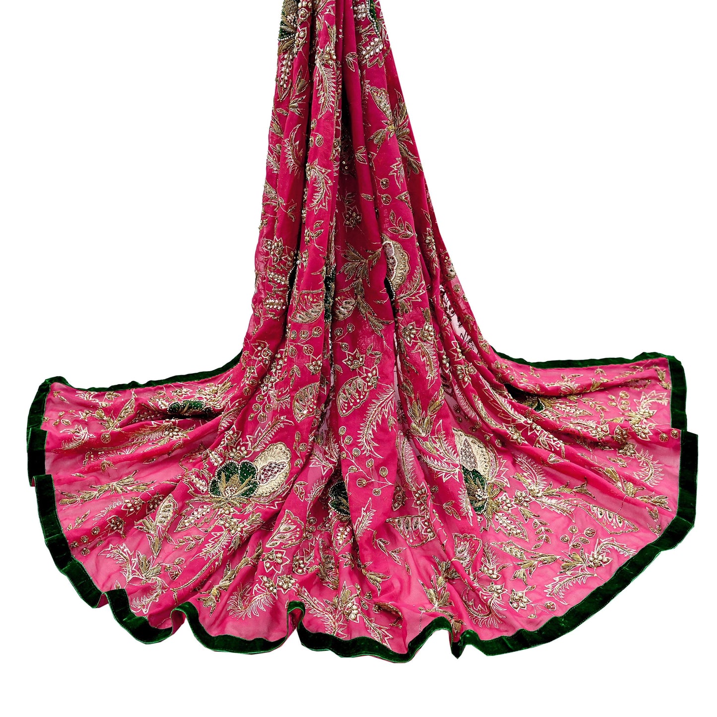 Indian Vintage Bridal Heavy Pink Dupatta American Georgette Long Stole Hand Embroidered Scarves Zari Zardozi Bollywood Wedding Veil Hijab