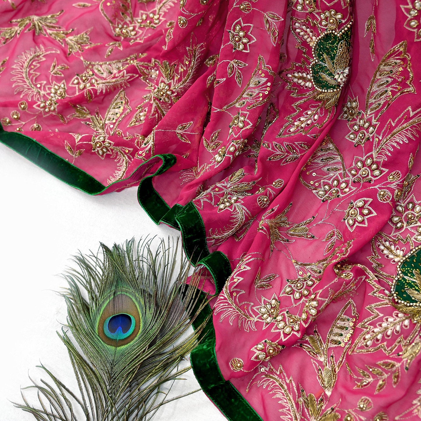 Indian Vintage Bridal Heavy Pink Dupatta American Georgette Long Stole Hand Embroidered Scarves Zari Zardozi Bollywood Wedding Veil Hijab