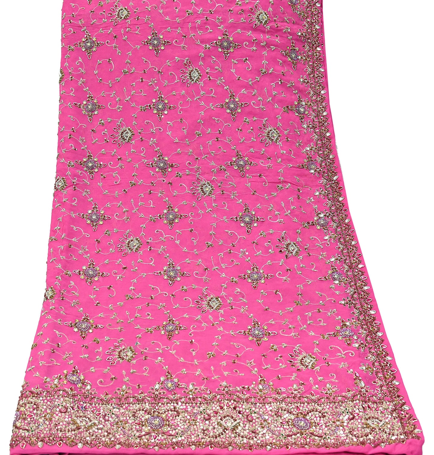 Indian Vintage Heavy Pink Bridal Dupatta Pure Georgette Silk Hand Embroidered Zardozi, Dabka, Zari Work Party Wear Long Stole