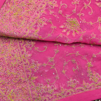 Indian Vintage Heavy Pink Bridal Dupatta Pure Georgette Silk Hand Embroidered Zardozi, Dabka, Zari Work Party Wear Long Stole
