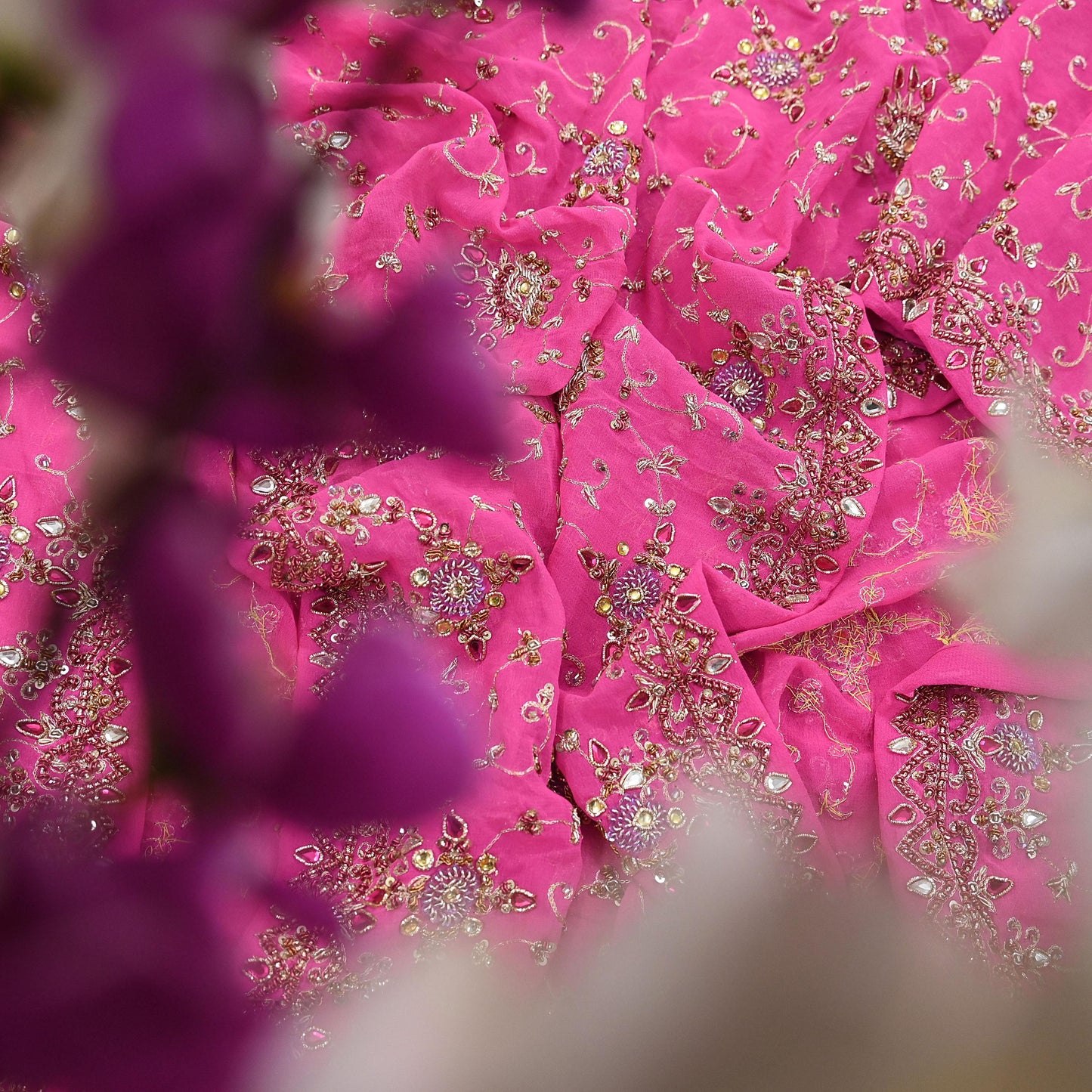 Indian Vintage Heavy Pink Bridal Dupatta Pure Georgette Silk Hand Embroidered Zardozi, Dabka, Zari Work Party Wear Long Stole