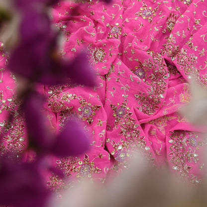 Indian Vintage Heavy Pink Bridal Dupatta Pure Georgette Silk Hand Embroidered Zardozi, Dabka, Zari Work Party Wear Long Stole