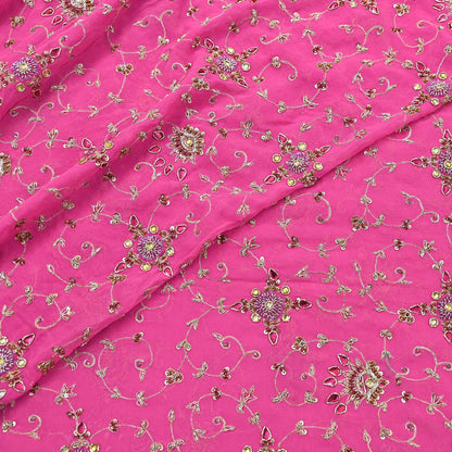 Indian Vintage Heavy Pink Bridal Dupatta Pure Georgette Silk Hand Embroidered Zardozi, Dabka, Zari Work Party Wear Long Stole