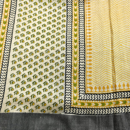 Vintage Yellow & Beige Long Stole Pure Woolen Scarf Printed Dupatta Infinity Scarves Sarong Wrap Veil Woman Hijab Shawl Craft Fabric Fringes