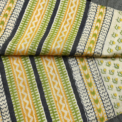 Vintage Yellow & Beige Long Stole Pure Woolen Scarf Printed Dupatta Infinity Scarves Sarong Wrap Veil Woman Hijab Shawl Craft Fabric Fringes