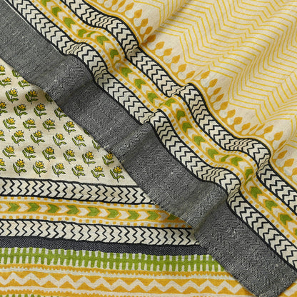 Vintage Yellow & Beige Long Stole Pure Woolen Scarf Printed Dupatta Infinity Scarves Sarong Wrap Veil Woman Hijab Shawl Craft Fabric Fringes