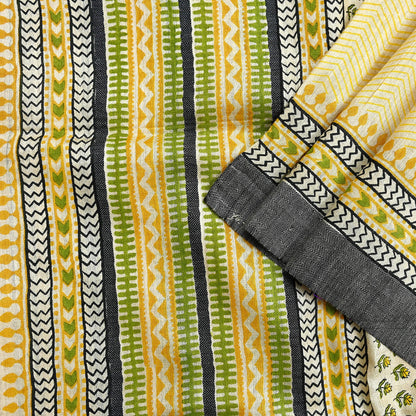 Vintage Yellow & Beige Long Stole Pure Woolen Scarf Printed Dupatta Infinity Scarves Sarong Wrap Veil Woman Hijab Shawl Craft Fabric Fringes