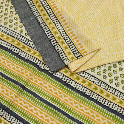 Vintage Yellow & Beige Long Stole Pure Woolen Scarf Printed Dupatta Infinity Scarves Sarong Wrap Veil Woman Hijab Shawl Craft Fabric Fringes