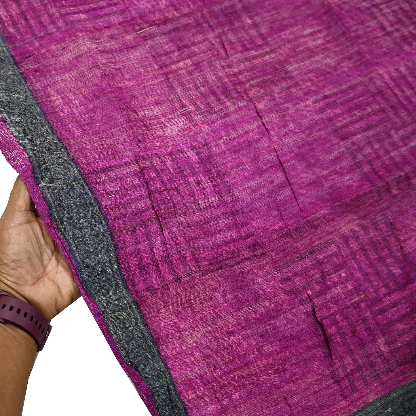 Indian Vintage Green & Purple Dupatta Long Stole 100% Pure Khadi Silk Hand Woven/ Printed Scarves Veil Scarf Wrap Hippie Fringes