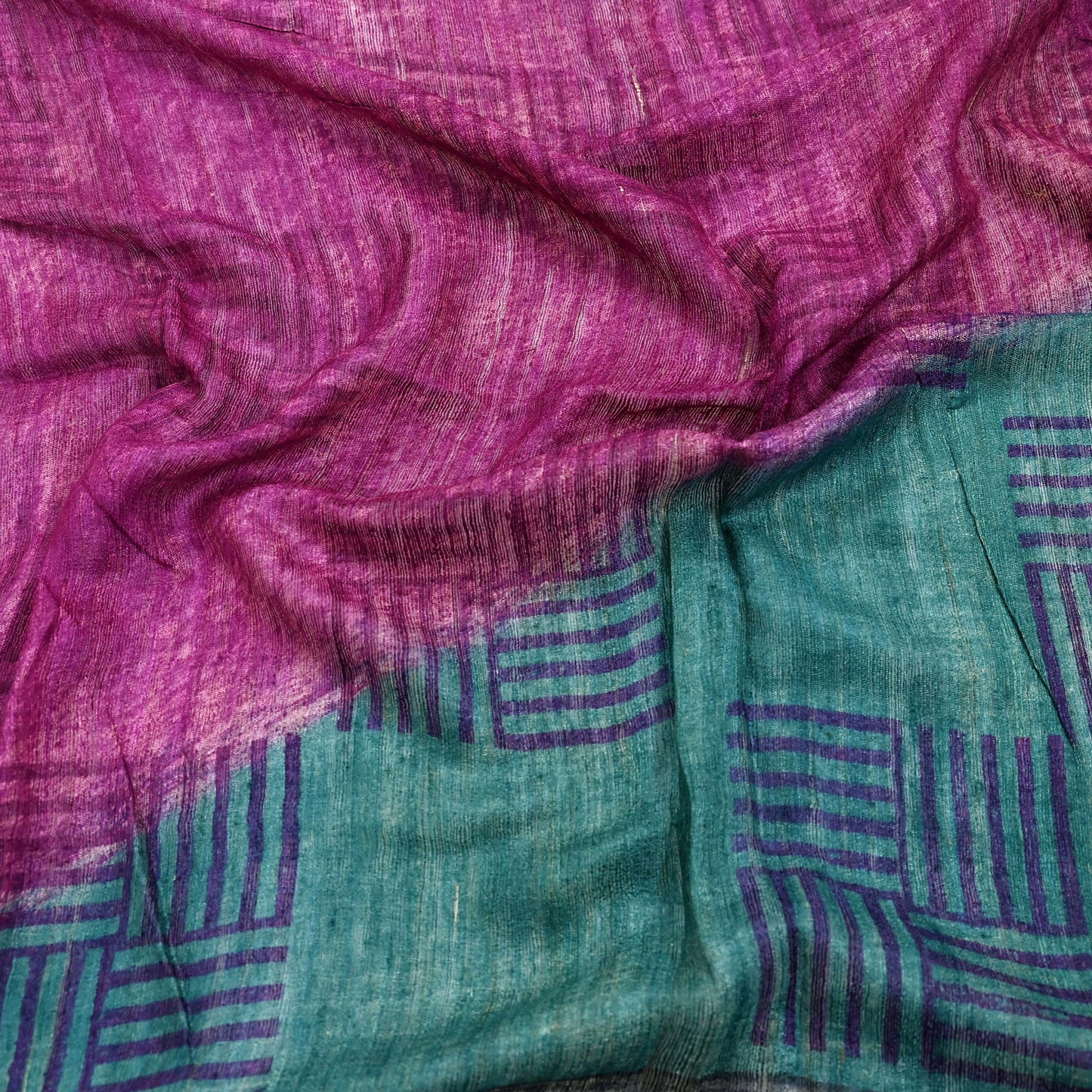 Indian Vintage Green & Purple Dupatta Long Stole 100% Pure Khadi Silk Hand Woven/ Printed Scarves Veil Scarf Wrap Hippie Fringes