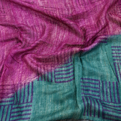 Indian Vintage Green & Purple Dupatta Long Stole 100% Pure Khadi Silk Hand Woven/ Printed Scarves Veil Scarf Wrap Hippie Fringes