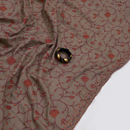 Indian Vintage Brown Shawl Pure Woolen Handmade Suzani Long Throw Stole Warm Stole Paisley Design Soft Soft Cozy