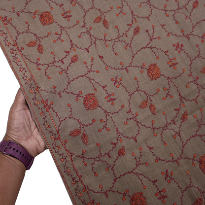 Indian Vintage Brown Shawl Pure Woolen Handmade Suzani Long Throw Stole Warm Stole Paisley Design Soft Soft Cozy